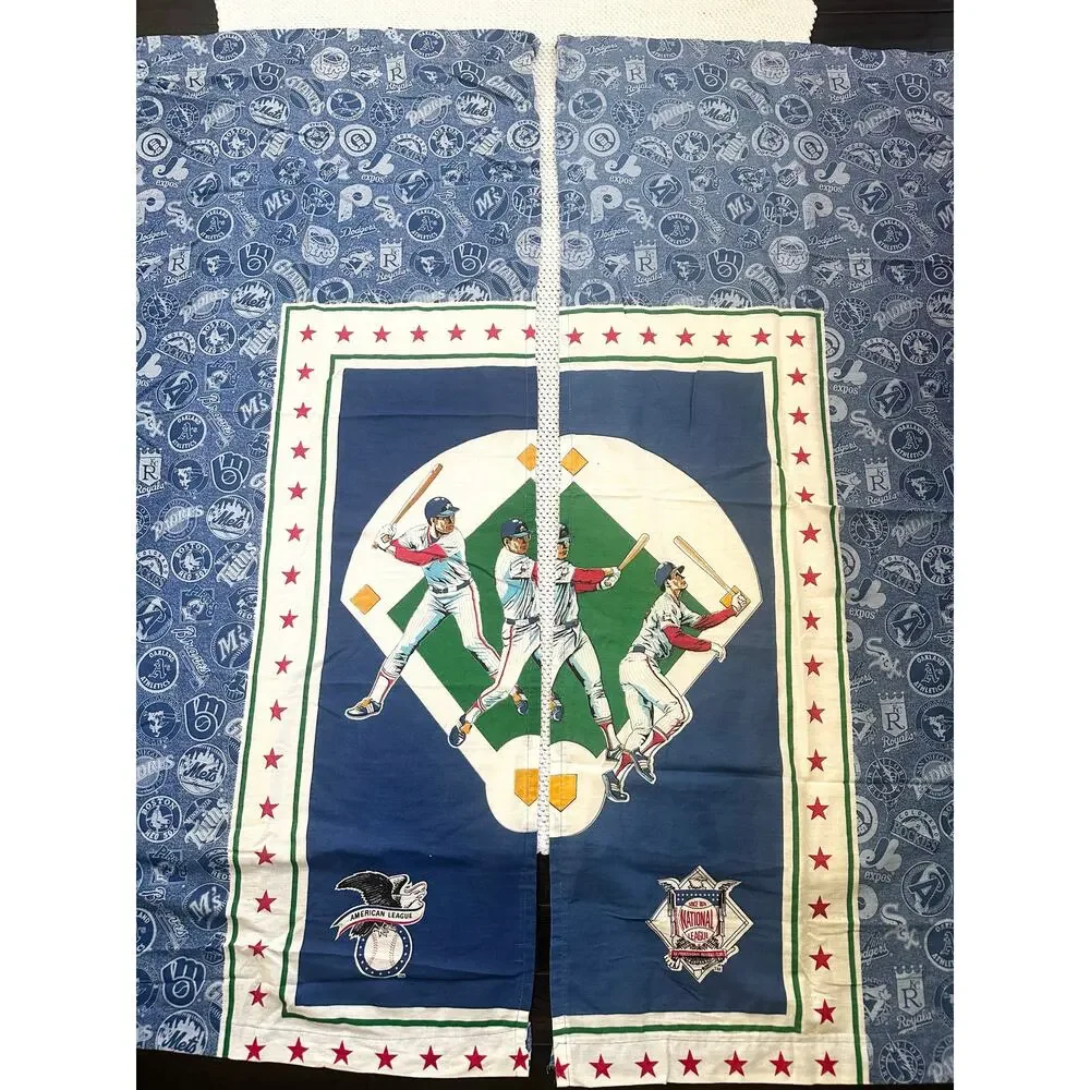 MLB 90s Vintage Baseball Team Logos USA Window Panel Curtains Set of 2